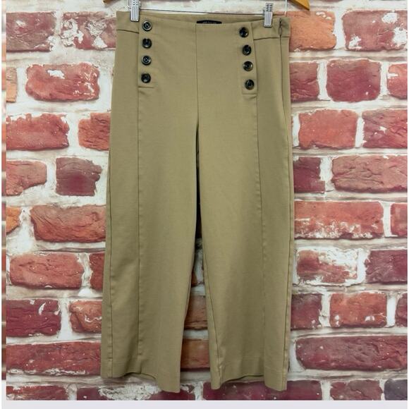 Ann Taylor Pants Women's 6 Petite Tan Button Accent Wide Leg Cropped Trousers - Picture 1 of 8